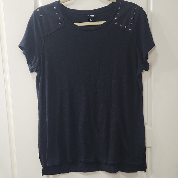 a.n.a Tops - a.n.a Black Short Sleeve Tee with Studded Shoulder Accents Large
